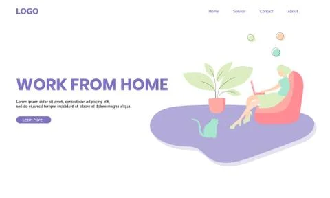 Work From Home Website With Character Doing Enjoy Hers Gestures And Stay Focus Stock Illustration