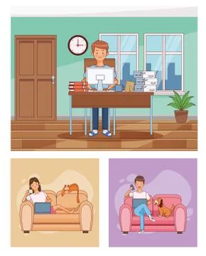 Work at home workers characters Illustrazione stock