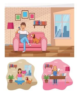 Work at home workers characters Stock Illustration