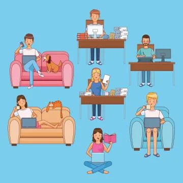 Work at home workers characters Stock Illustration