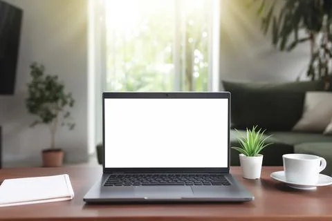 Work from home, workspace, desktop, remote work concept, gray laptop computer Stock Photos