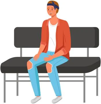 Work at home. Young man sitting on couch. Freelancer, online education or social Stock Illustration
