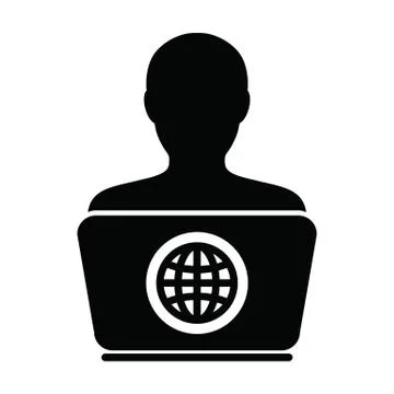 Work icon vector person with laptop computer male user person profile avatar  Illustrazione stock