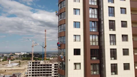 Work of industrial climbers on the building Stock-Footage 200775630