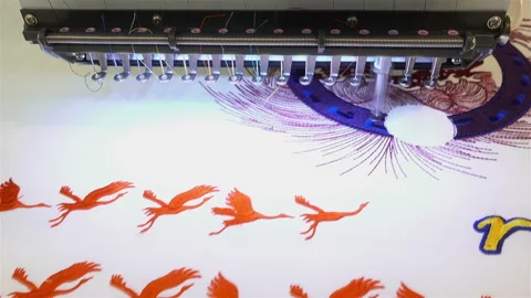 Work of an industrial embroidery machine in 4K Stock Footage 116338141