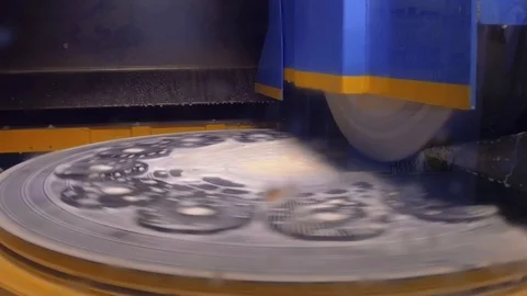 Work of an industrial surface grinding machine. Grinding of a flat metal part. Stock Footage 90838348