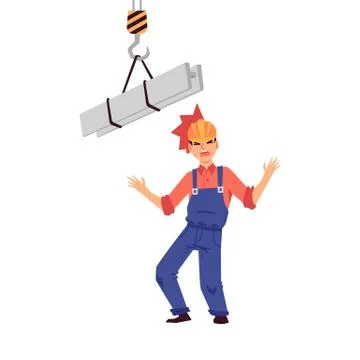 Work injury to head of man builder and worker in helmet, accident in Stock Illustration