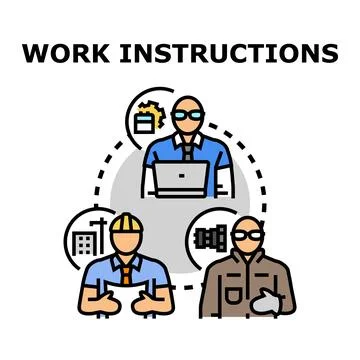 Work instructions process directing various professional roles Stock Illustration