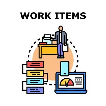Work items managing business tasks and digital workflow concept Stock Illustration