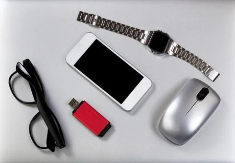 Work items on top of laptop computer case Foto stock