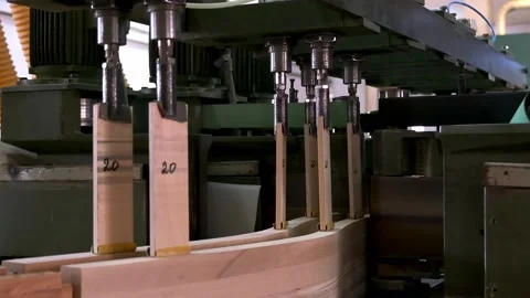 The work of a large grinding machine for processing wooden boards Stock Footage 233487121