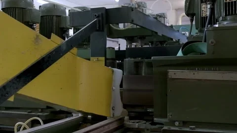 The work of a large grinding machine for processing wooden boards Stock Footage 233487123