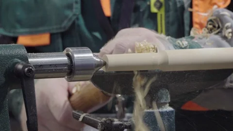 Work on the lathe woodworking machine Stock Footage 120813061