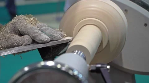 Work on the lathe woodworking machine Stock Footage 141748162