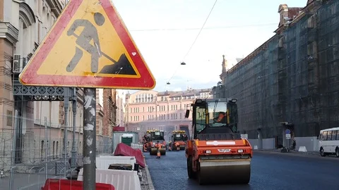 Work on laying asphalt roller Stock Footage 117065848
