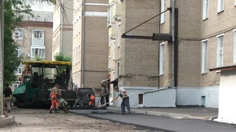 Work On Laying Asphalt Timelapse 1 Stock Footage 8664014