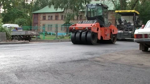 Work On Laying Asphalt Timelapse 3 Stock Footage 8664013