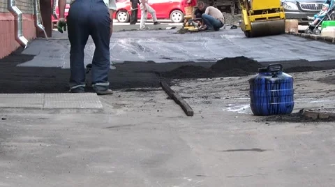 Work On Laying Asphalt Timelapse 5 Stock Footage 8664012