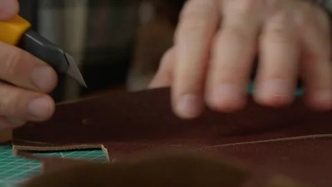 Work with leather, handmade. Stock Footage 332082923
