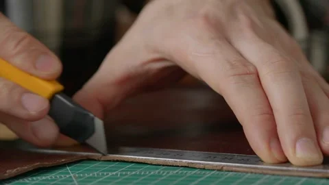 Work with leather, handmade. Video stock 332082924