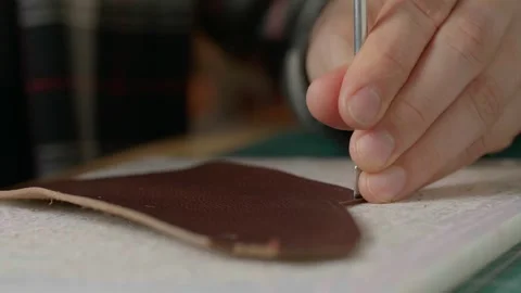 Work with leather, handmade. Stock Footage 332082928
