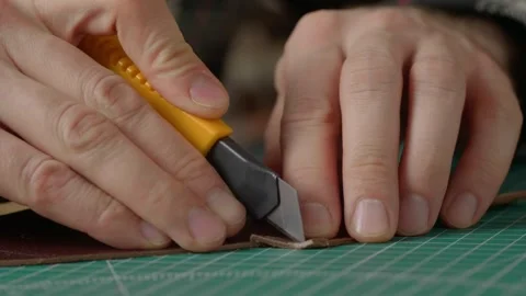 Work with leather, handmade. Stock Footage 332082947