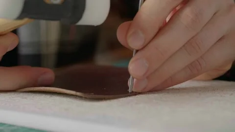 Work with leather, handmade. Stock-Footage 332082970