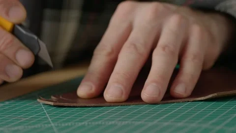 Work with leather, handmade. Stock Footage 332082993