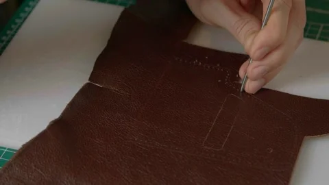 Work with leather, handmade. Stock Footage 332083056