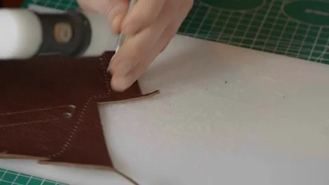 Work with leather, handmade. Stock Footage 332083058