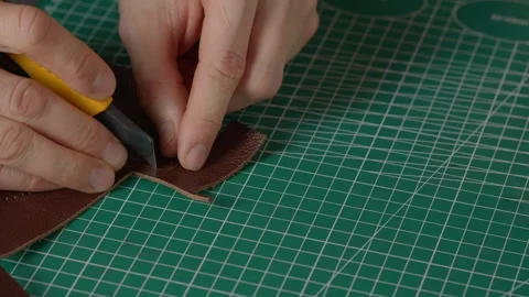 Work with leather, handmade. Stock Footage 332083092