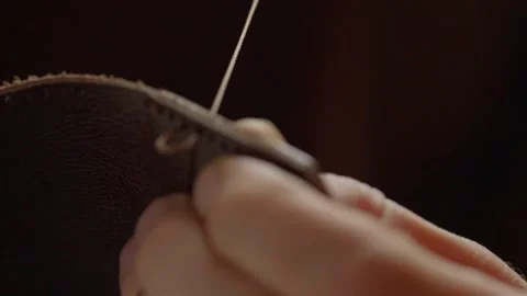 Work with leather, handmade. Stock Footage 332083101