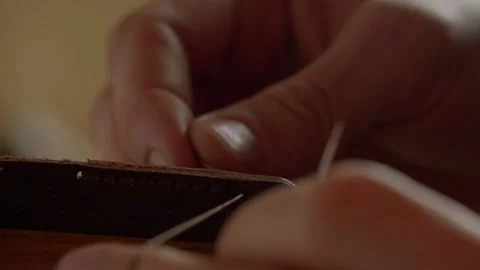 Work with leather, handmade. Stock Footage 332083109