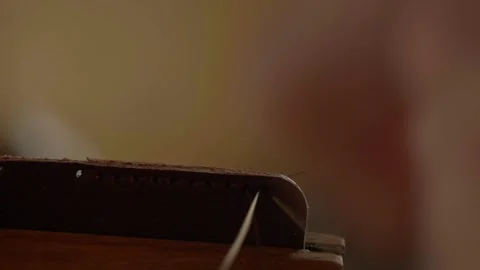 Work with leather, handmade. Stock Footage 332083120