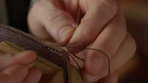 Work with leather, handmade. Stock Footage 332083126