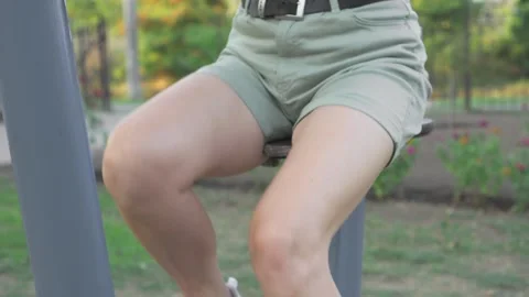 Work of legs and knees while exercising on exercise bike. Strengthening mus.. Stock Footage 249053520