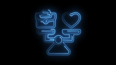 Work life balance concept glowing neon lights animation heart and briefcase on Stock Footage 330777647