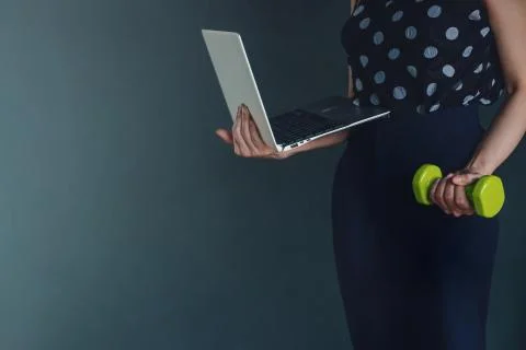 Work Life Balance Concept, present by Business Working Woman holding a Laptop Stock Photos