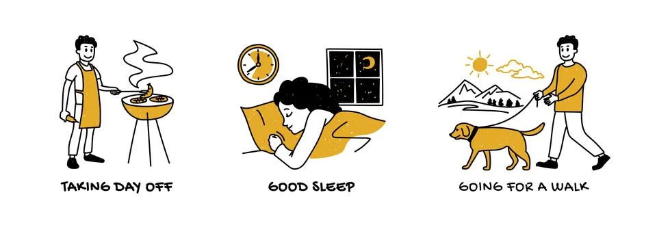 Work life balance concept. Vector of a man and a woman enjoying day off Stock Illustration