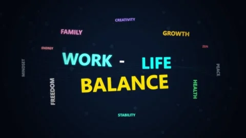 Work-life balance kinetic typography with wellness and growth keywords Stock Footage 341543059