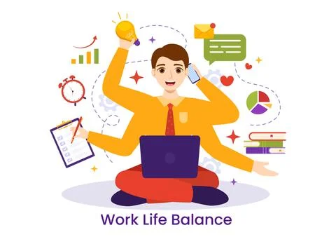 Work Life Balance Vector Illustration of Person Balancing with Job and Fami.. イラスト素材
