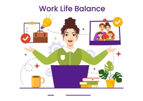 Work Life Balance Vector Illustration of Person Balancing with Job and Fami.. イラスト素材