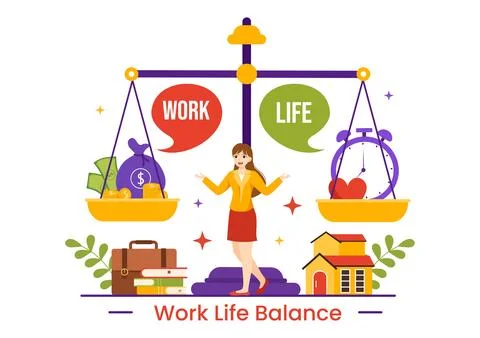 Work Life Balance Vector Illustration of Person Balancing with Job and Fami.. 스톡 일러스트
