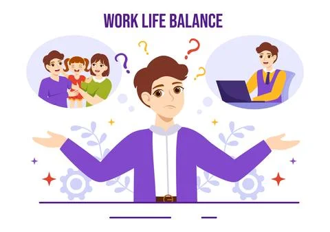 Work Life Balance Vector Illustration of Person Balancing with Job and Fami.. Stock Illustration