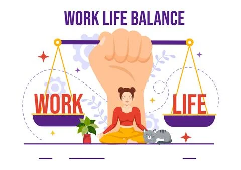 Work Life Balance Vector Illustration of Person Balancing with Job and Fami.. Stockillustratie