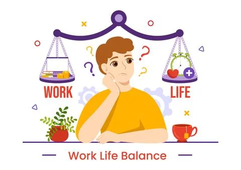 Work Life Balance Vector Illustration of Person Balancing with Job and Fami.. Illustrazione stock