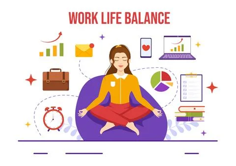 Work Life Balance Vector Illustration of Person Balancing with Job and Fami.. Stock Illustration