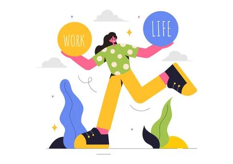 Work Life Balance Vector Illustration of a Person Balancing Job, Family and.. Stock Illustration