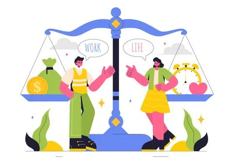 Work Life Balance Vector Illustration of a Person Balancing Job, Family and.. Illustrazione stock