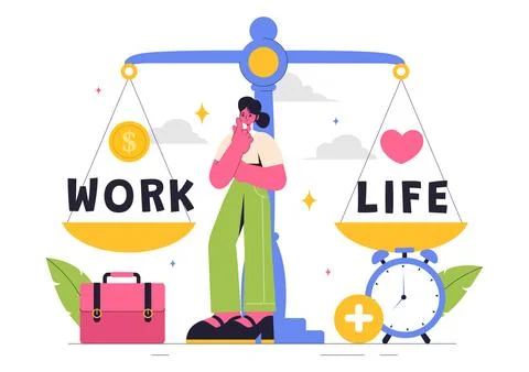 Work Life Balance Vector Illustration of a Person Balancing Job, Family and.. Stock Illustration